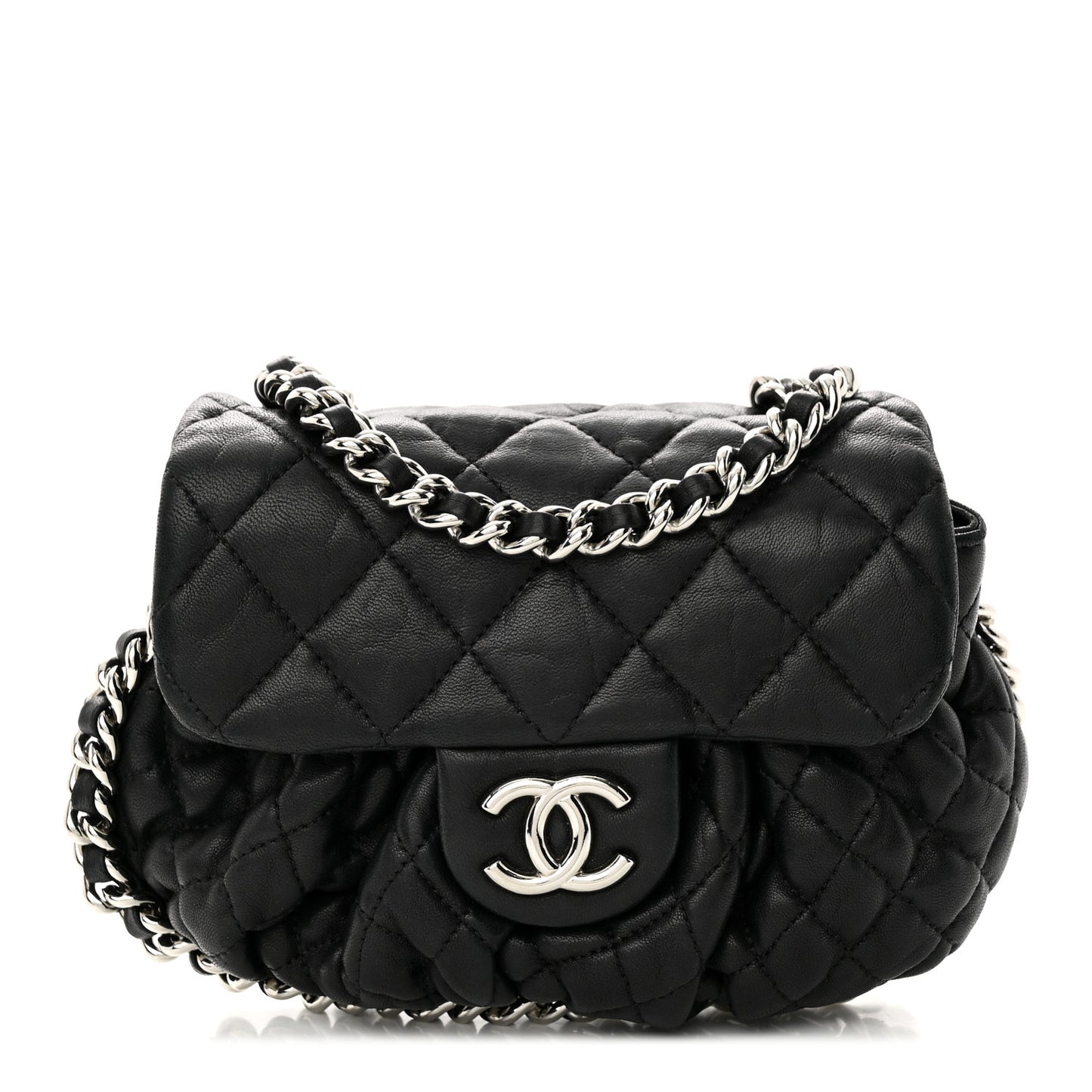 Washed Lambskin Quilted Mini Chain Around Flap Black