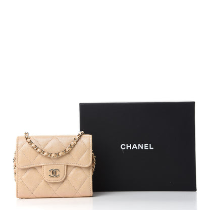Chanel Iridescent Caviar Quilted Flap Card Holder On Chain Beige 12 of 12