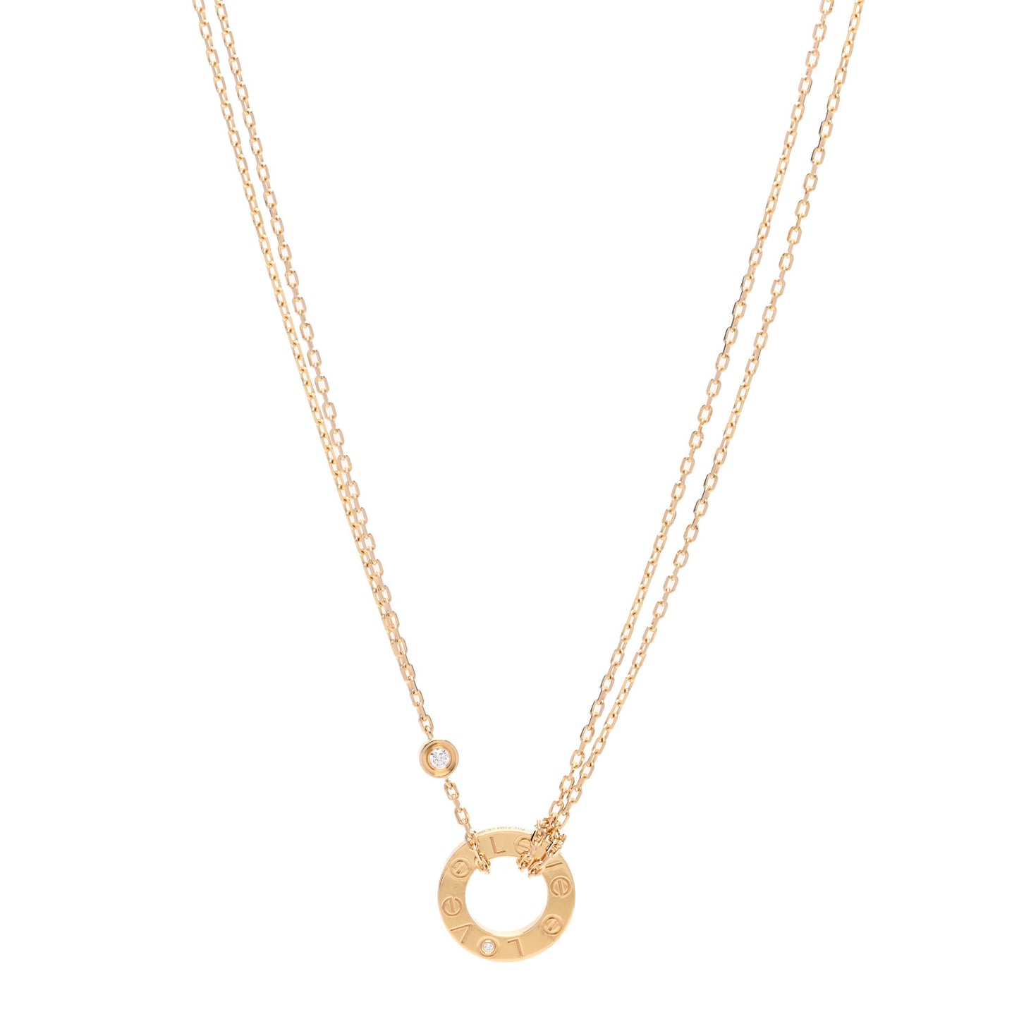 18K Yellow Gold 2 Diamond LOVE Necklace