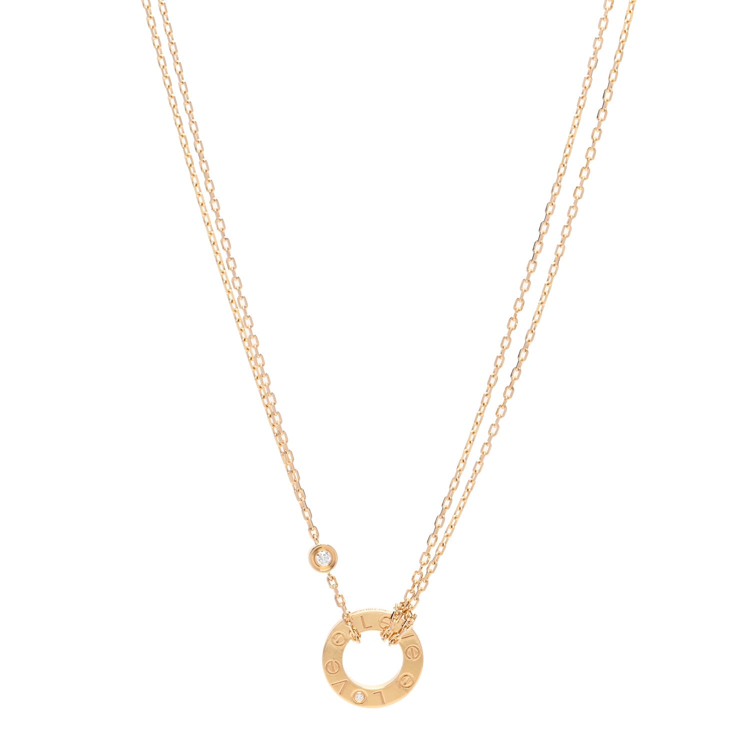 Cartier 18K Yellow Gold 2 Diamond LOVE Necklace 1 of 5