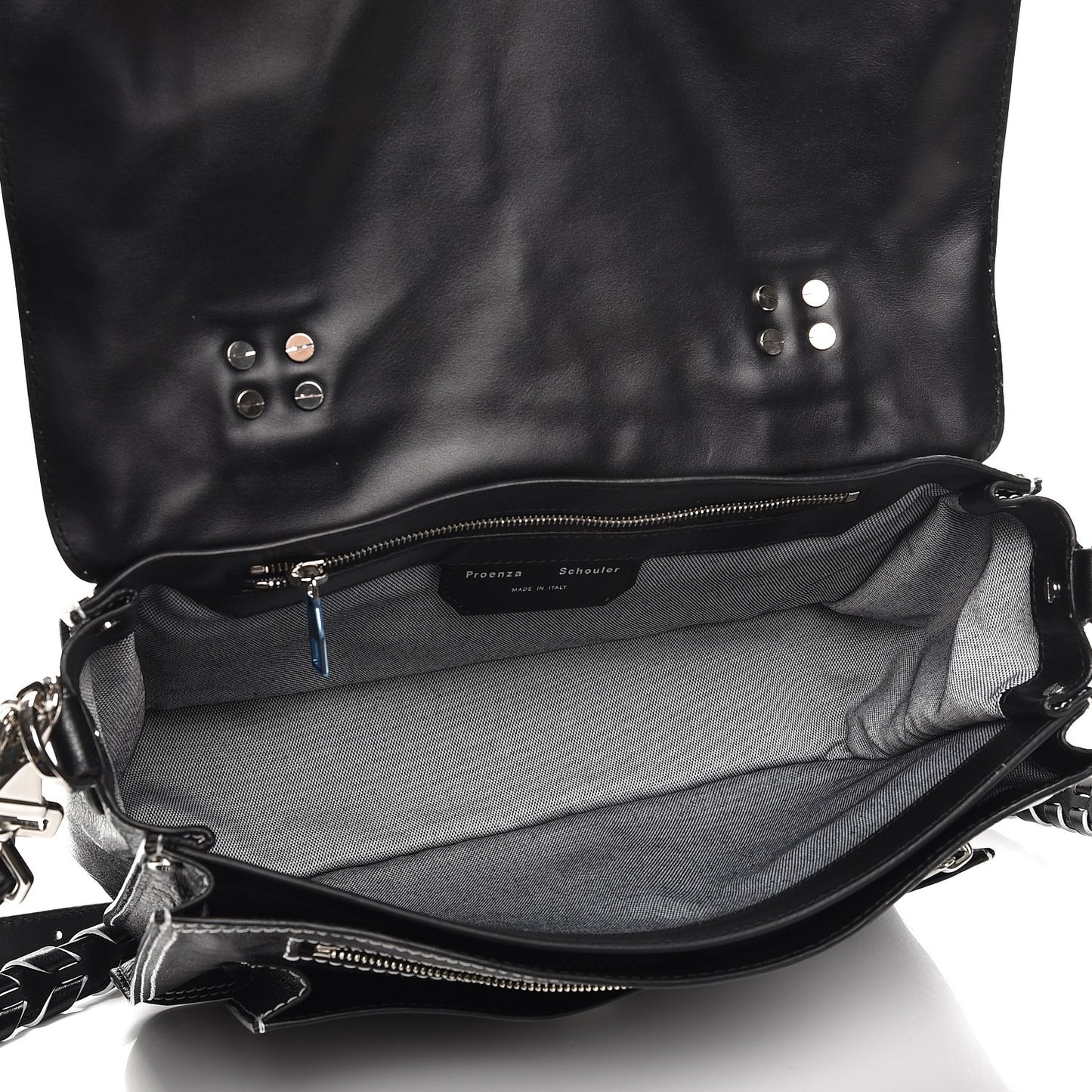 Calfskin Medium Contrast Stitching PS1 Satchel Black