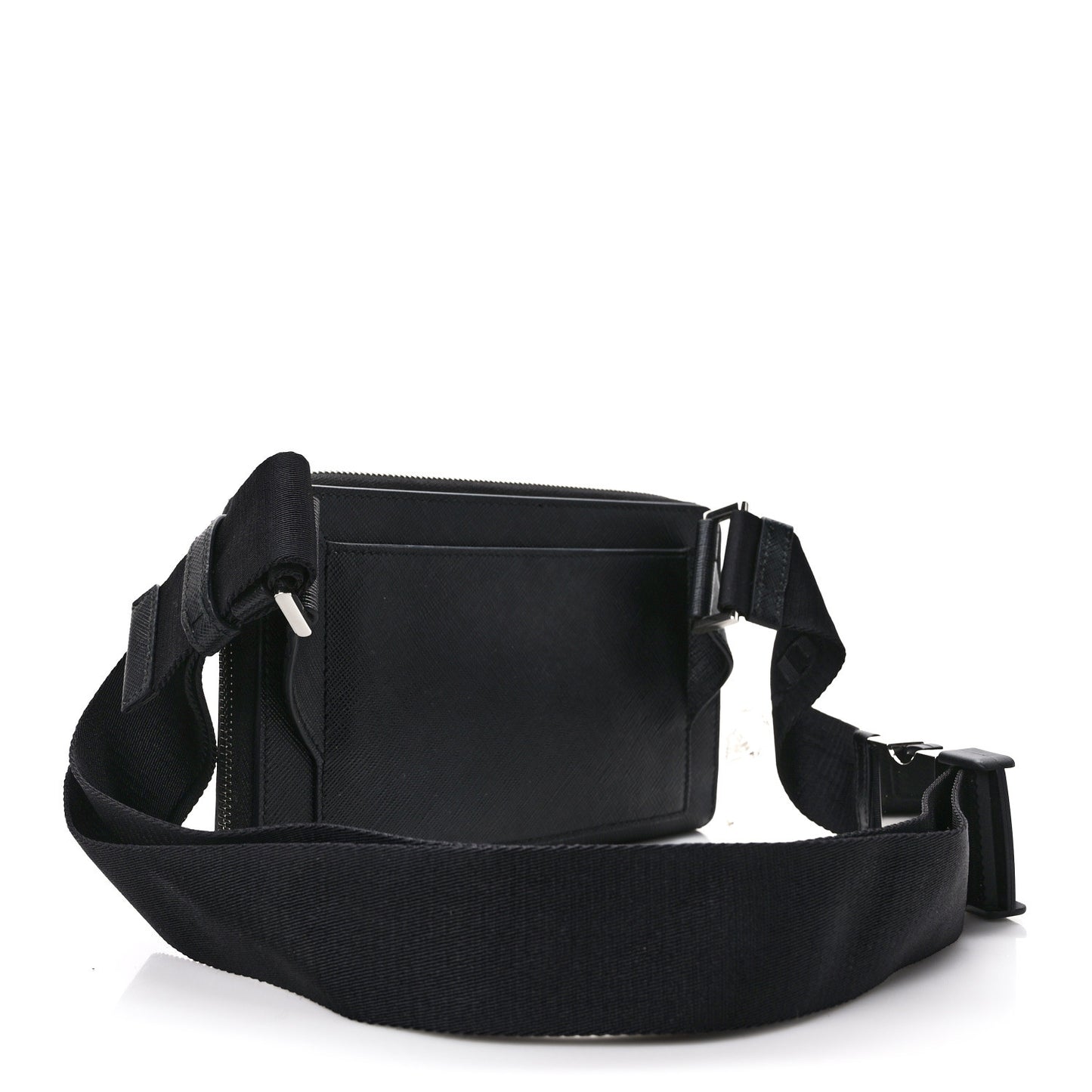 Saffiano Travel Double Zip Crossbody Belt Bag Black