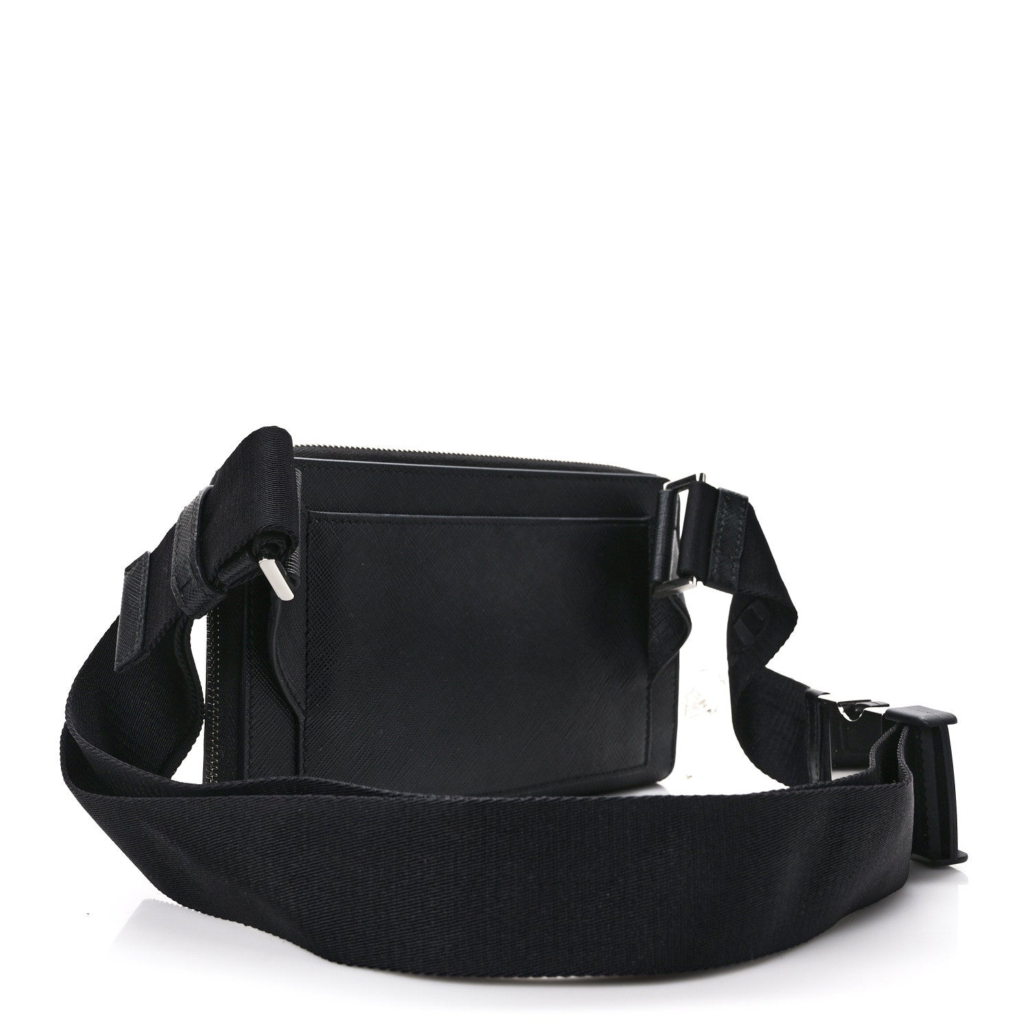 Prada Saffiano Travel Double Zip Crossbody Belt Bag Black 2 of 14