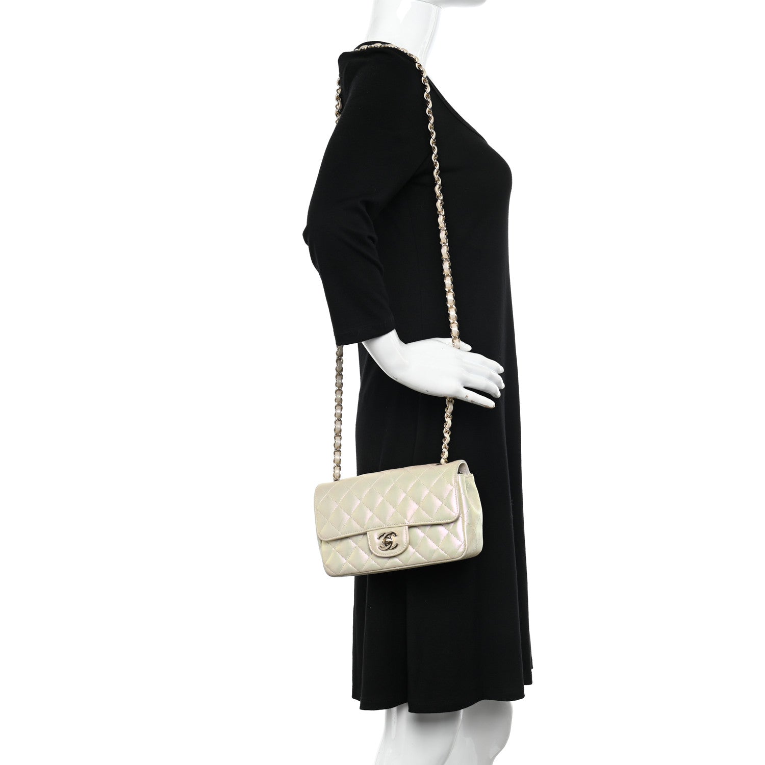 Chanel Iridescent Lambskin Quilted Mini Rectangular Flap Ivory 2 of 13