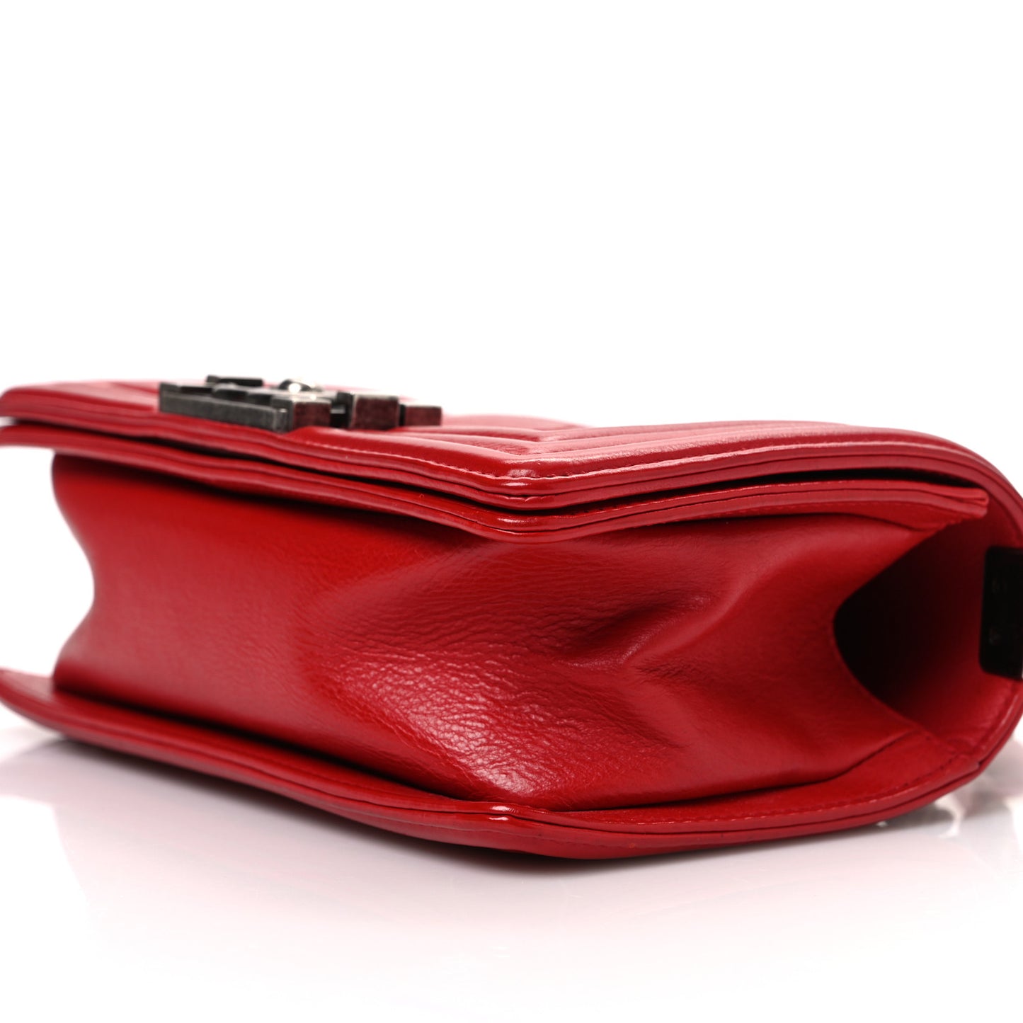 Calfskin Double Stitch Small Boy Flap Red