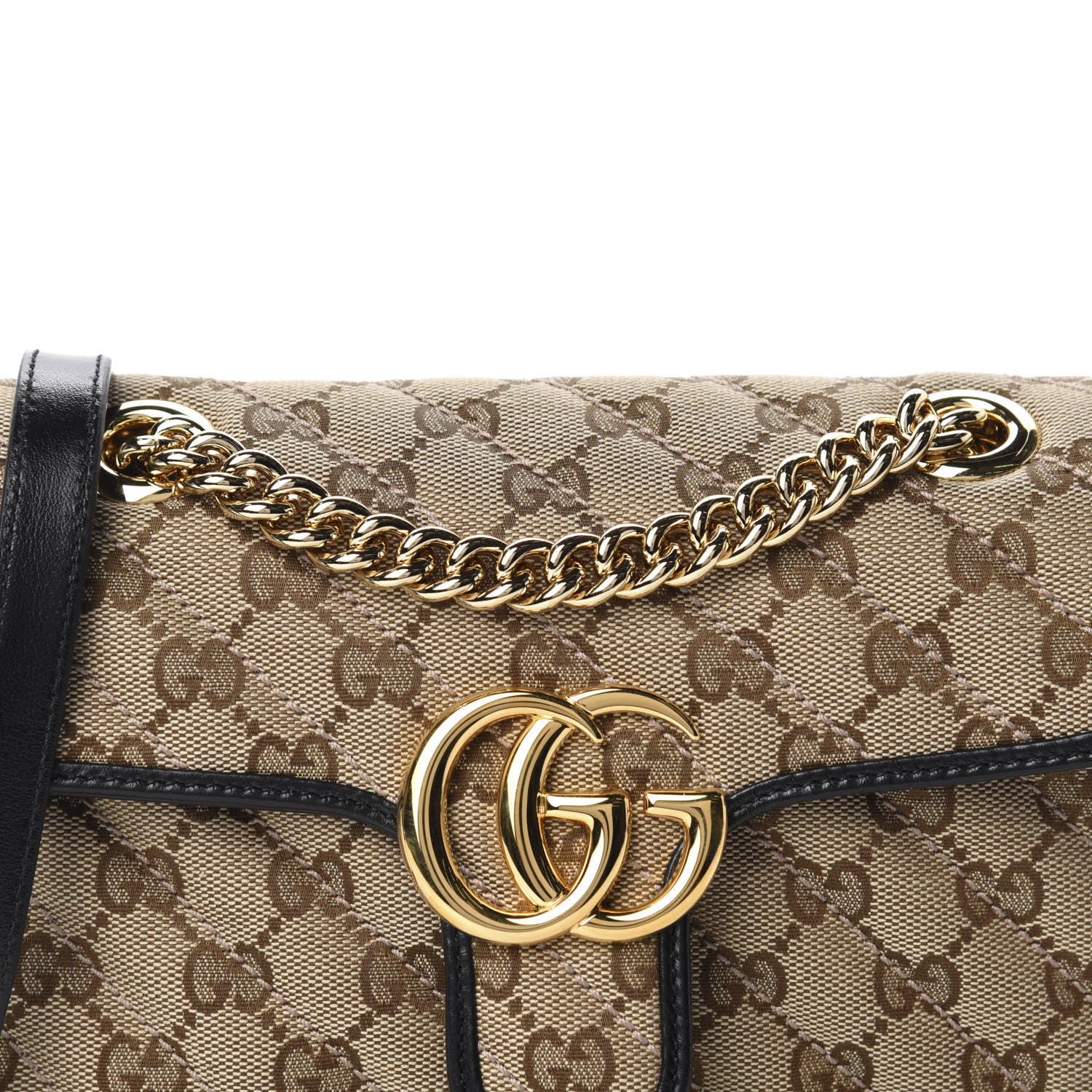 Gucci Monogram Matelasse Diagonal Mini GG Marmont Shoulder Bag Beige Black 10 of 10