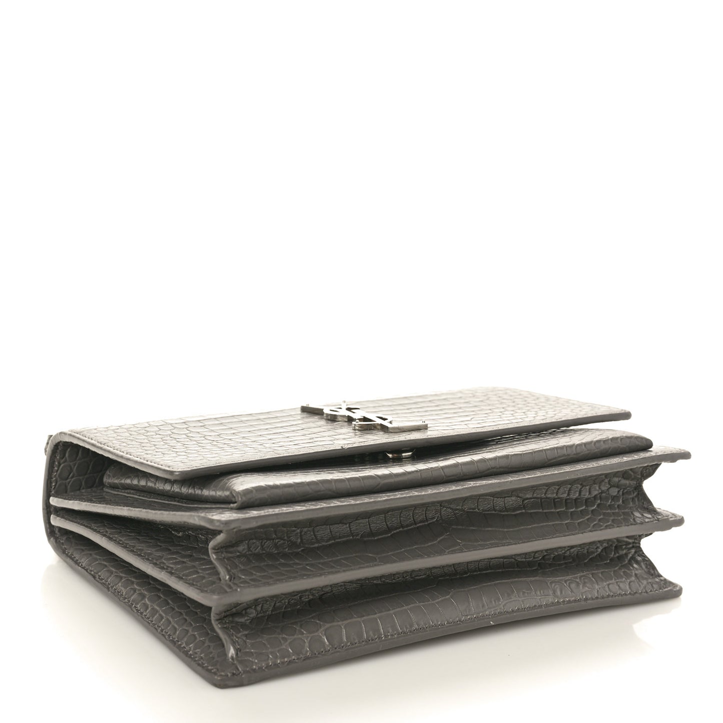 Calfskin Crocodile Embossed Medium Monogram Sunset  Fog