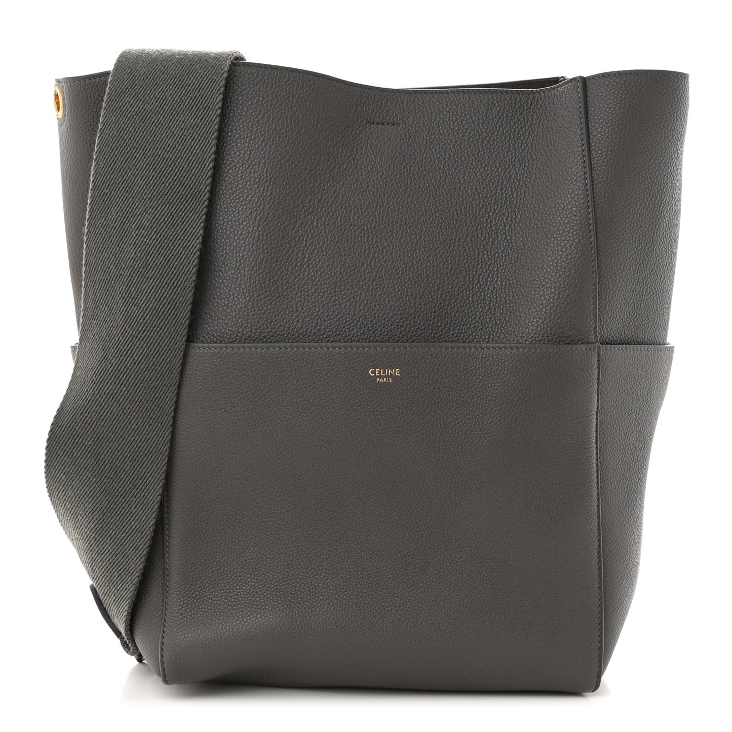 Soft Grained Calfskin Sangle Bucket Bag Kohl