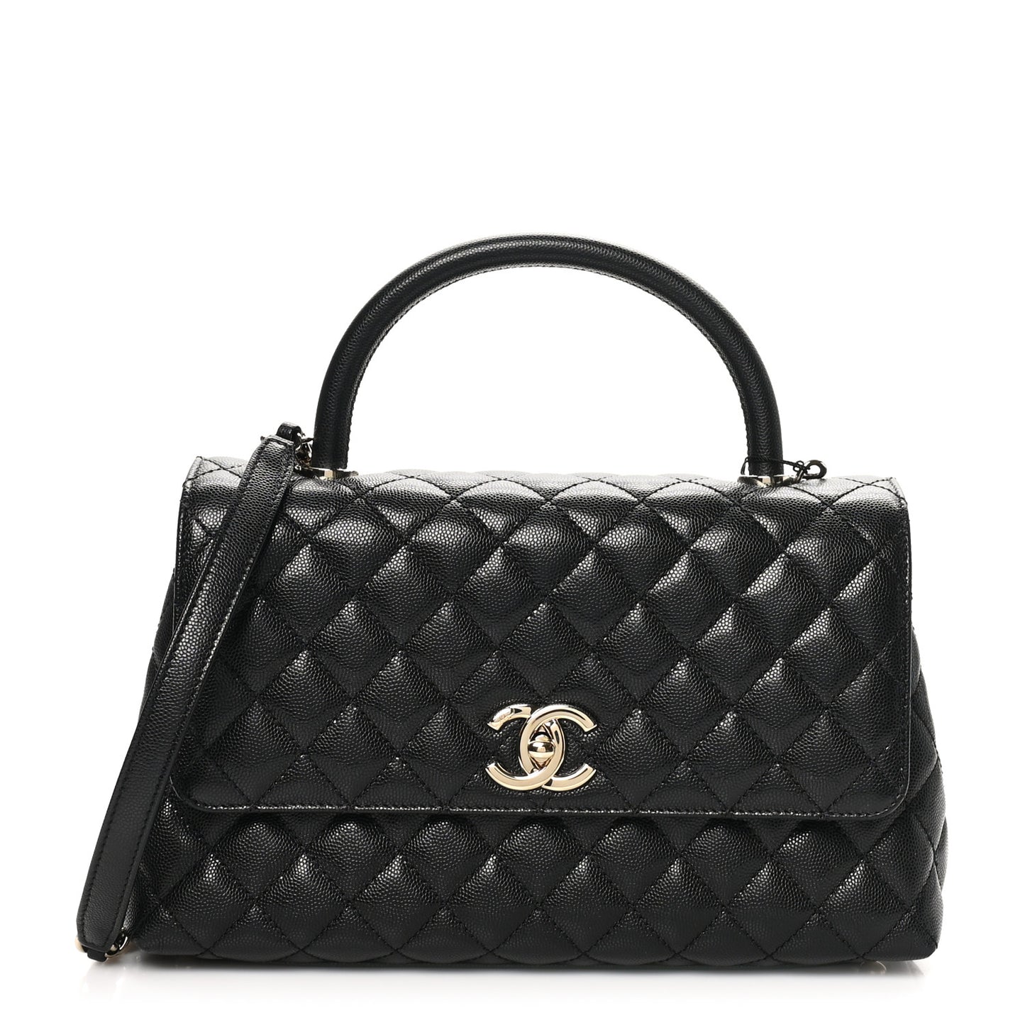 Caviar Quilted Small Coco Handle Flap Black