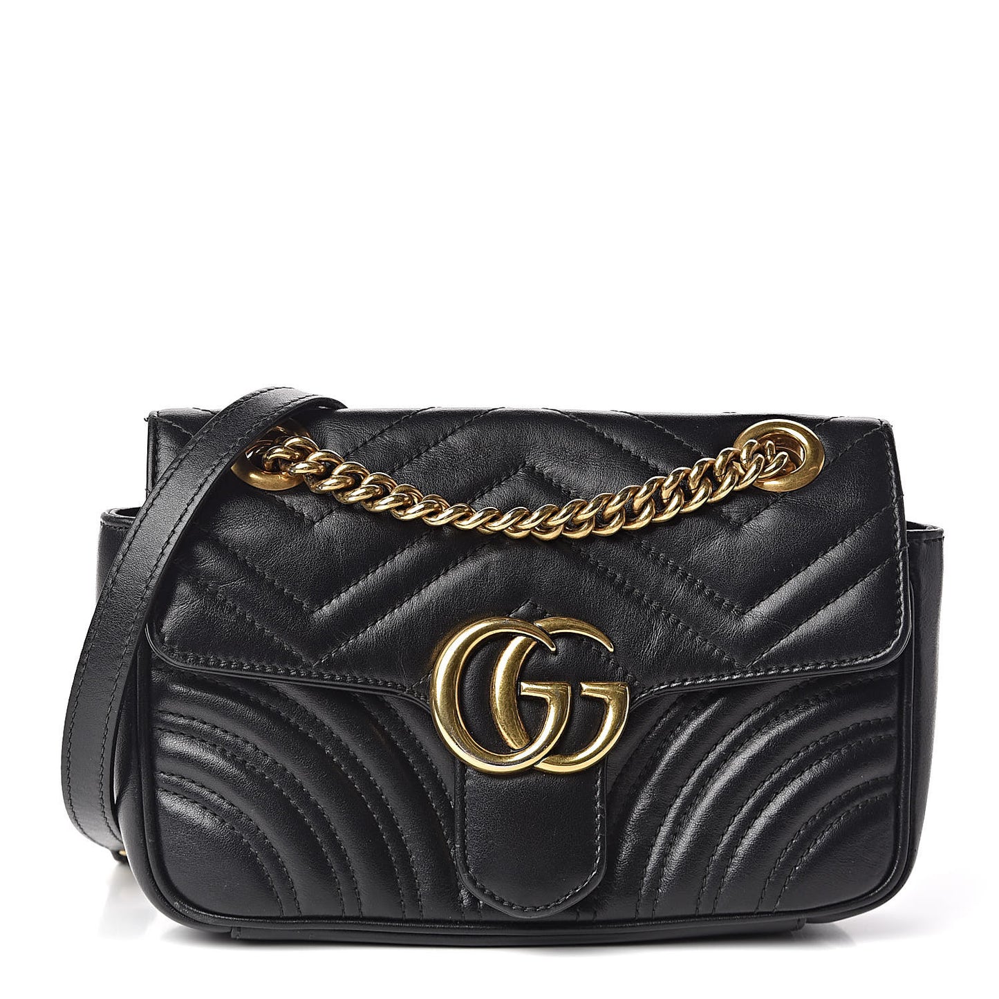 Calfskin Matelasse Mini GG Marmont Shoulder Bag Black