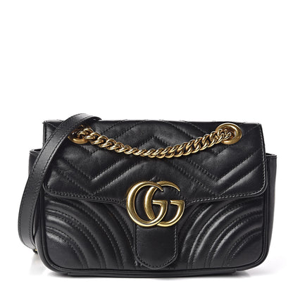 Gucci Calfskin Matelasse Mini GG Marmont Shoulder Bag Black 1 of 11