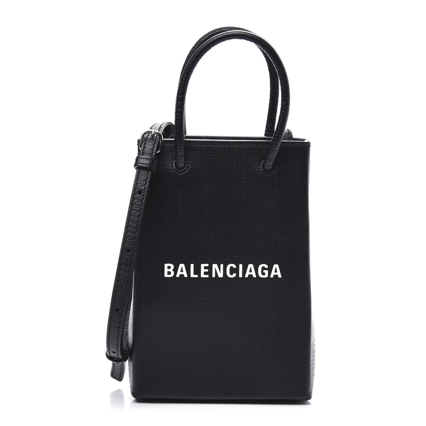 Squared Calfskin Logo Shopping Phone Holder Bag Black
