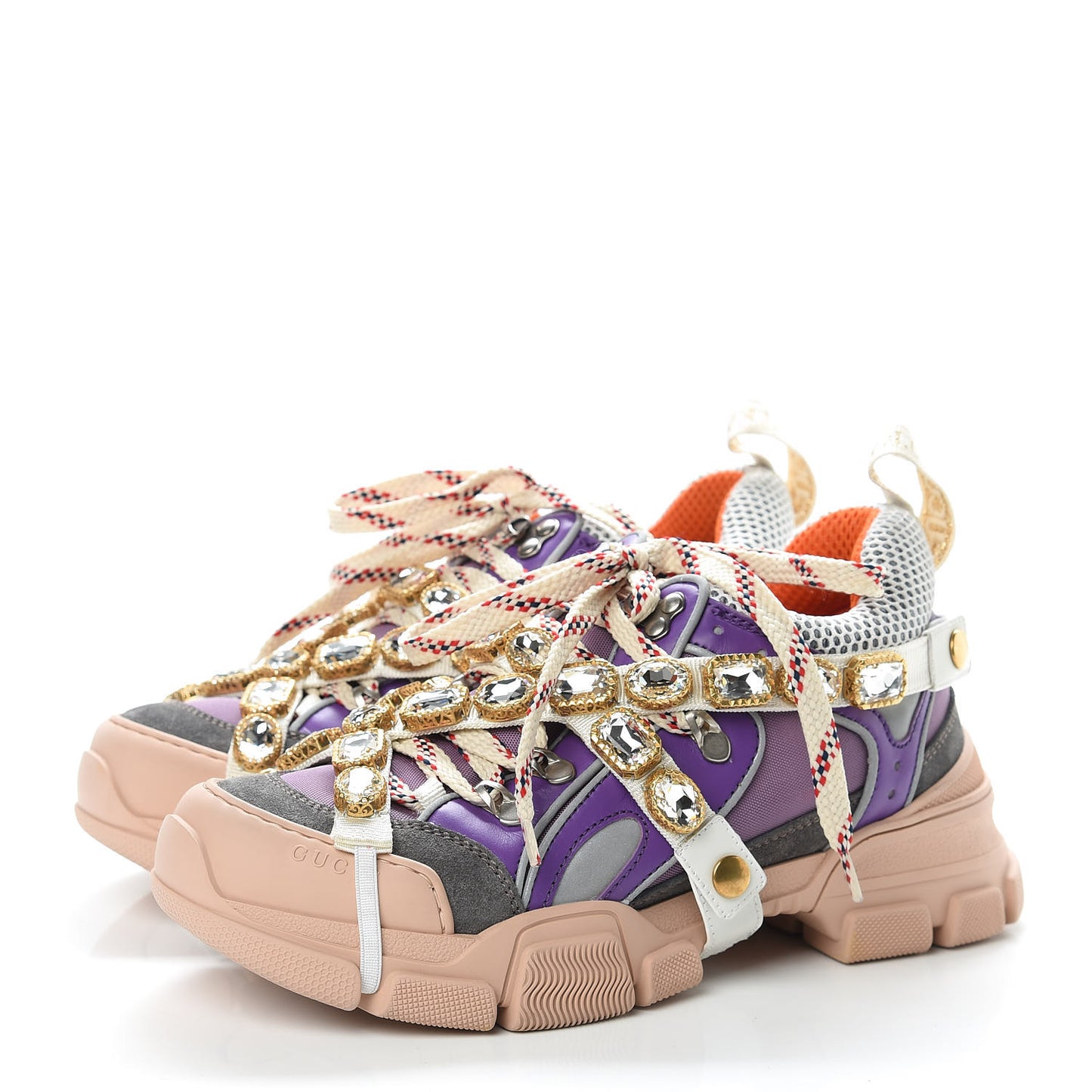 X SEGA Nylon Calfskin Suede Removable Crystals Womens Flashtrek Sneakers 38.5 New Lavender Loess Shine Purple