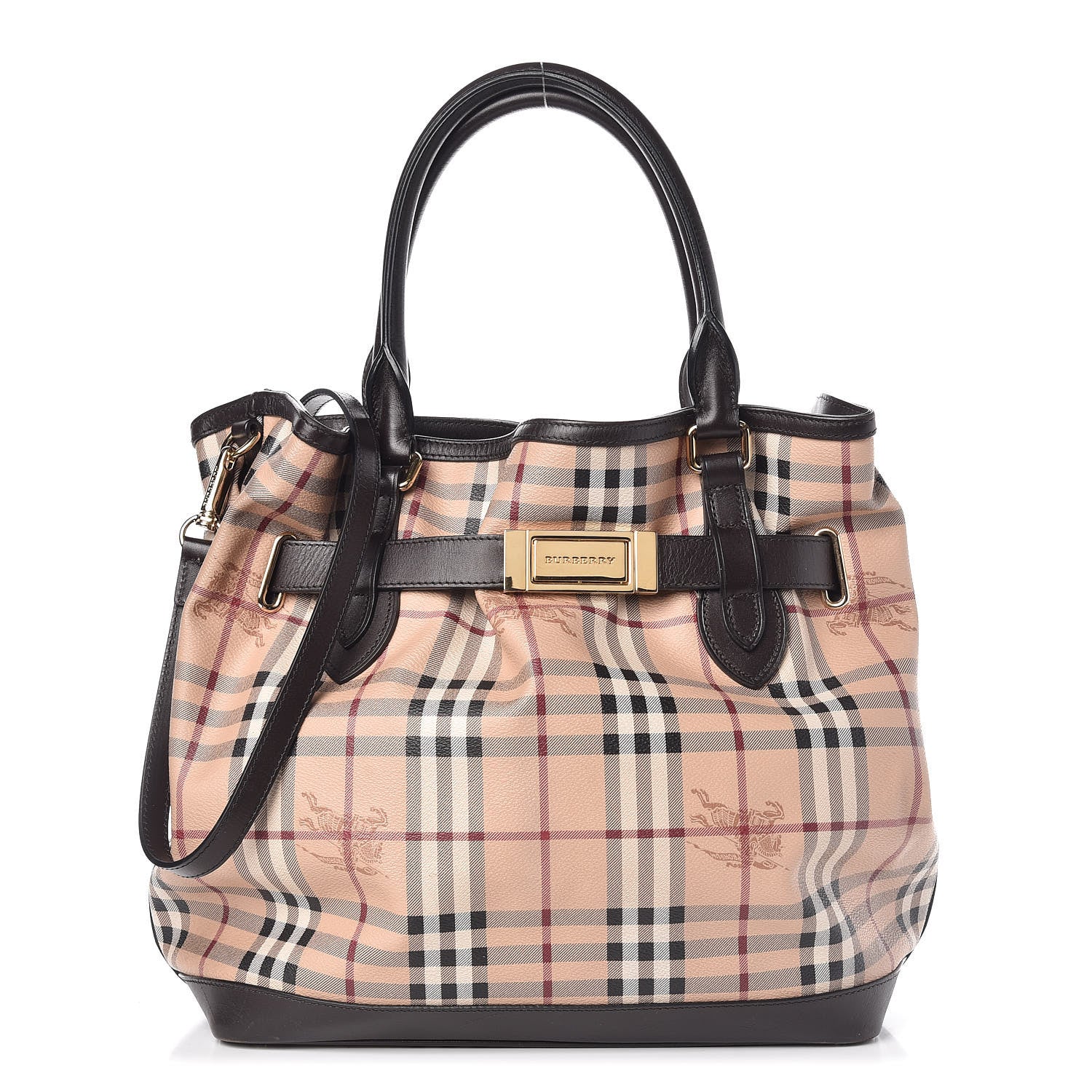 Burberry Haymarket Check Medium Golderton Tote Chocolate 1 of 14