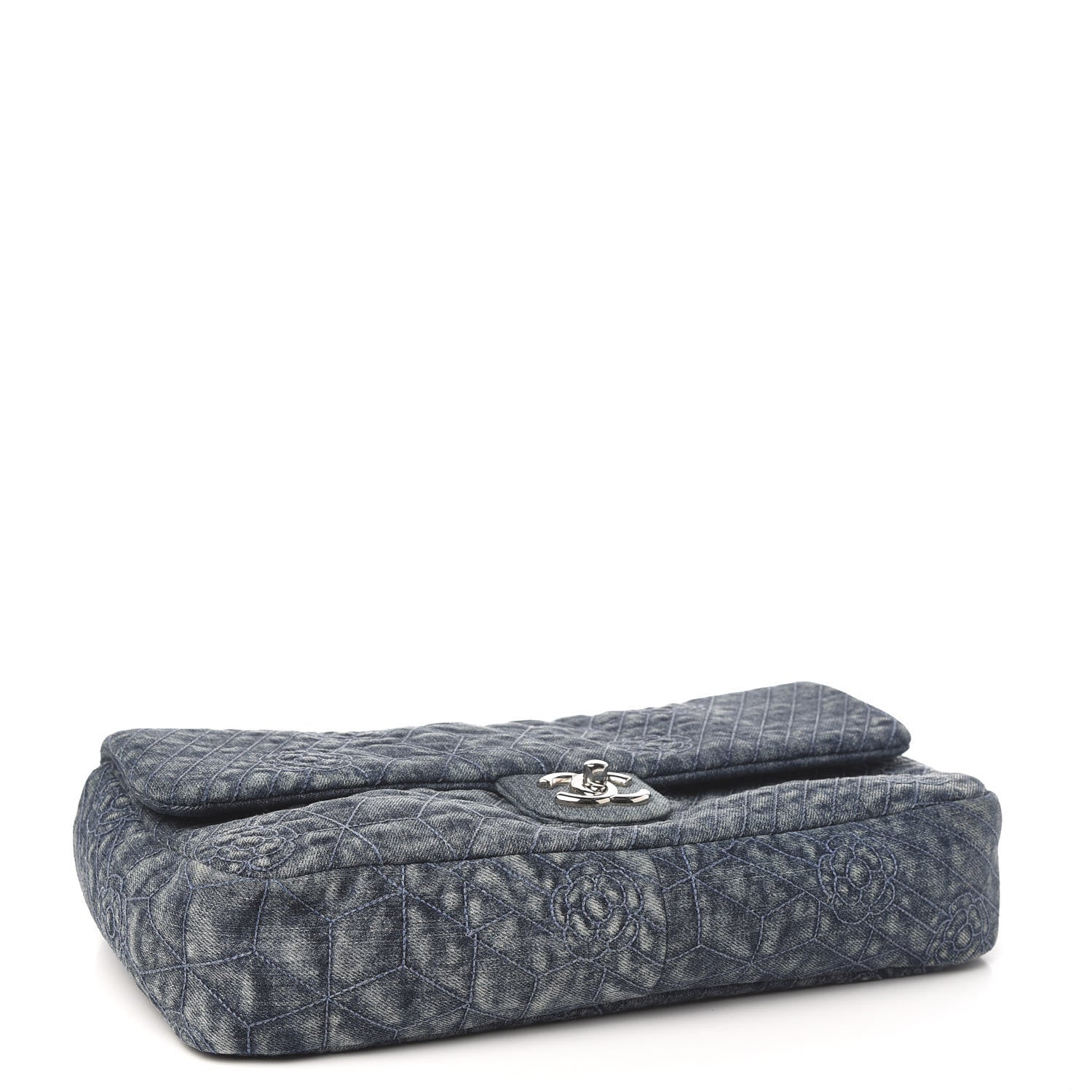 Chanel Denim Quilted Camellia Embroidered Large Flap Blue 4 of 10