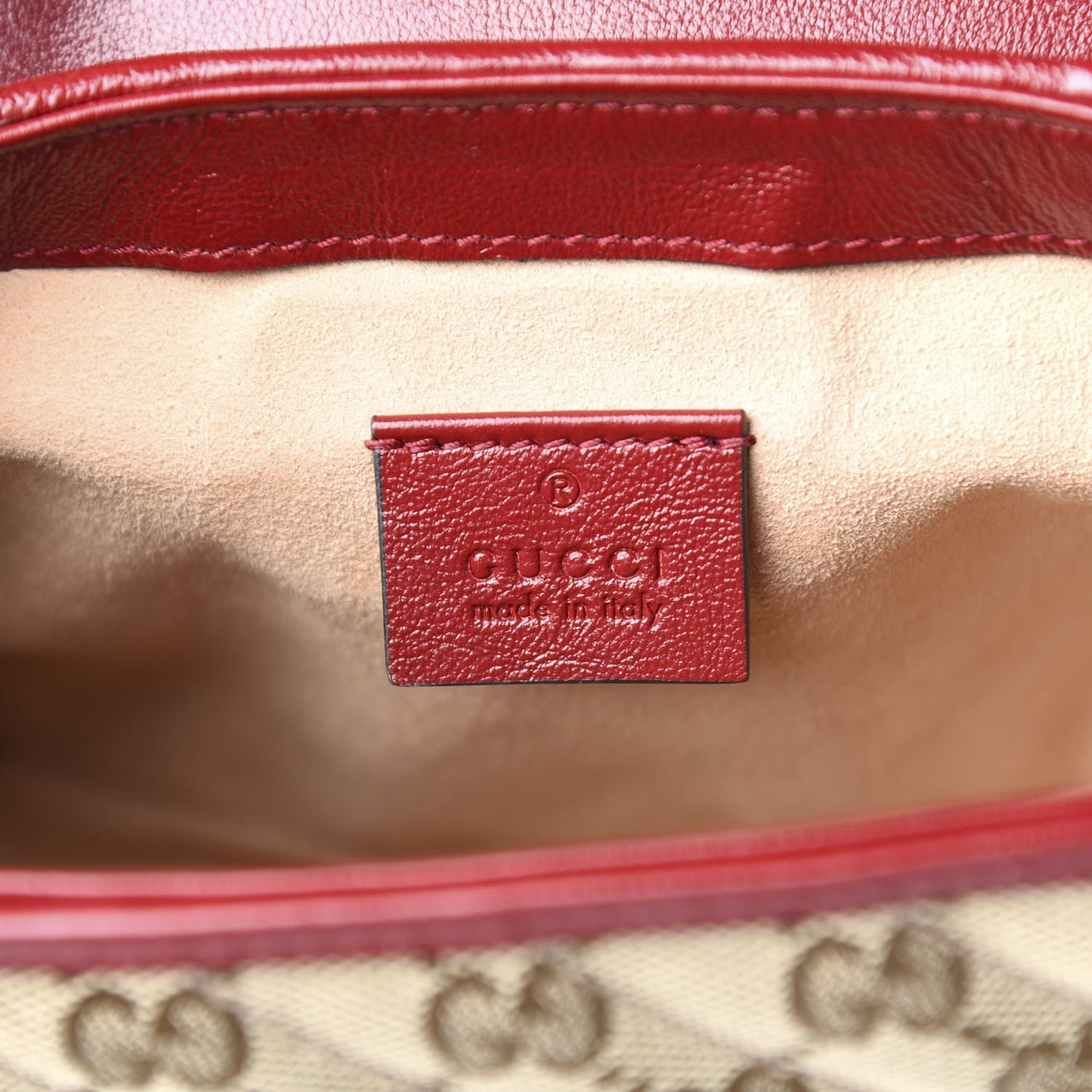 Monogram Glazed Calfskin Matelasse Diagonal Mini GG Marmont Top Handle Shoulder Bag Beige Ebony New Cherry Red