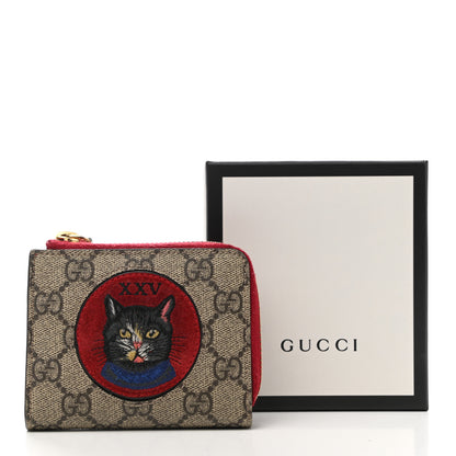 Gucci GG Supreme Monogram Mystic Cat Patch Zip Around Card Case Wallet Beige Hibiscus Red 8 of 8