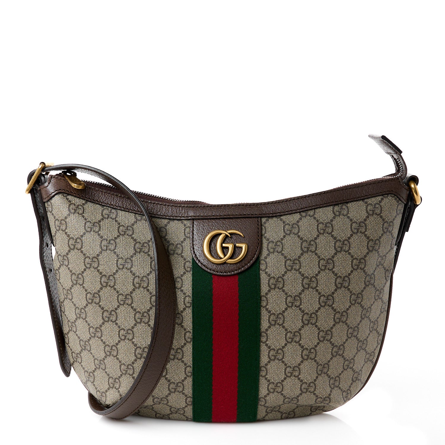 Gucci GG Supreme Monogram Web Small Ophidia Half Moon Hobo Brown 1 of 12