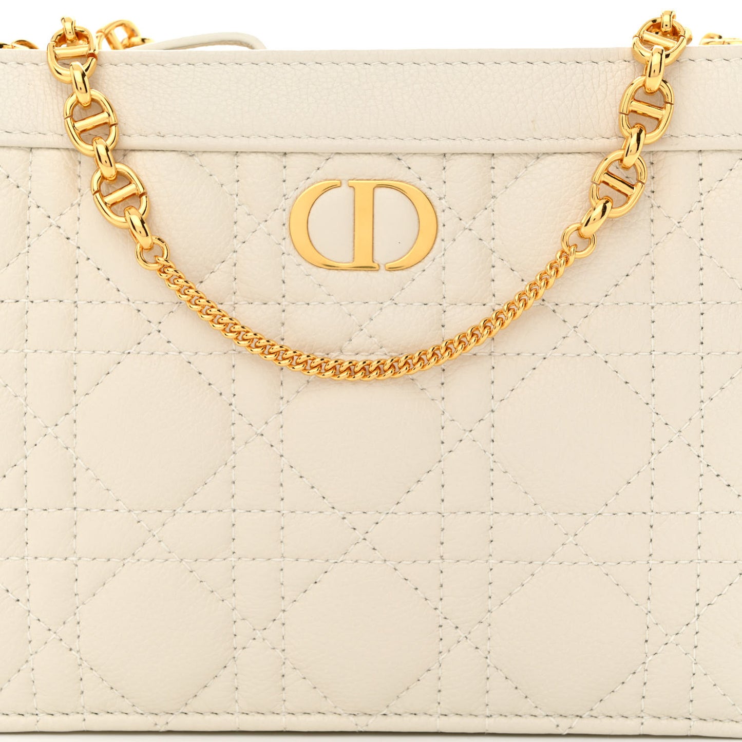 Calfskin Cannage Caro Zipped Pouch With Chain Latte