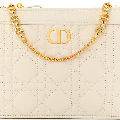 Christian Dior Calfskin Cannage Caro Zipped Pouch With Chain Latte 10 of 12