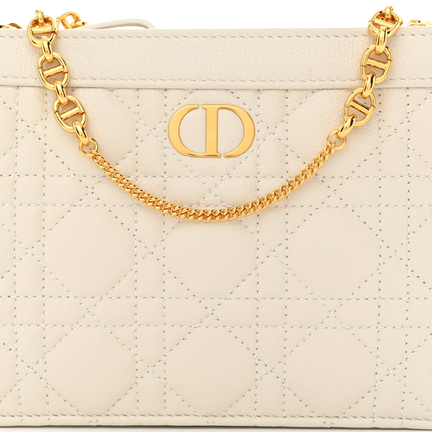 Christian Dior Calfskin Cannage Caro Zipped Pouch With Chain Latte 10 of 12