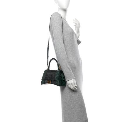 Balenciaga Shiny Calfskin Crocodile Embossed Small Hourglass Top Handle Bag Forest Green 2 of 14