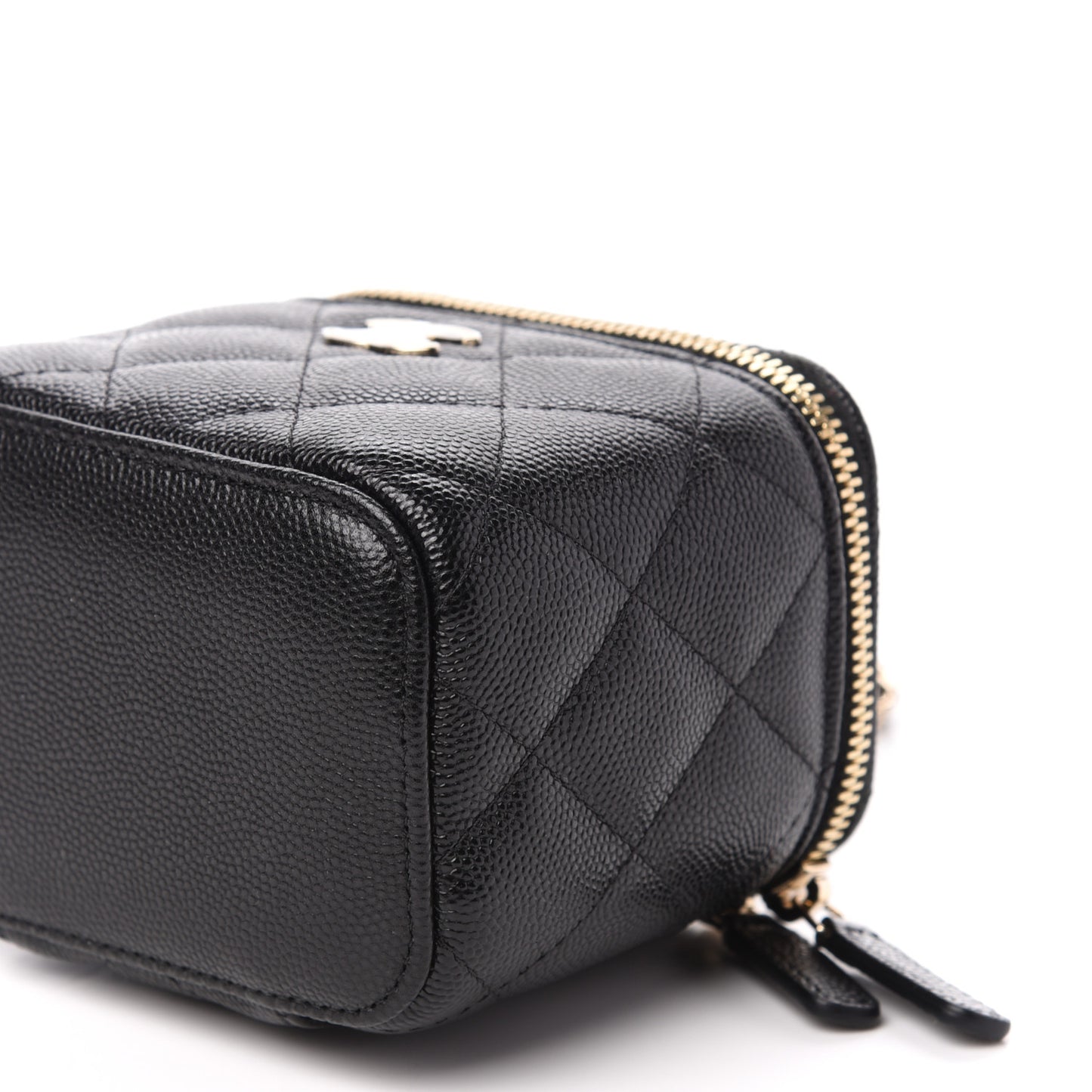 Caviar Quilted Mini Pearl On Top Vanity Case With Chain Black