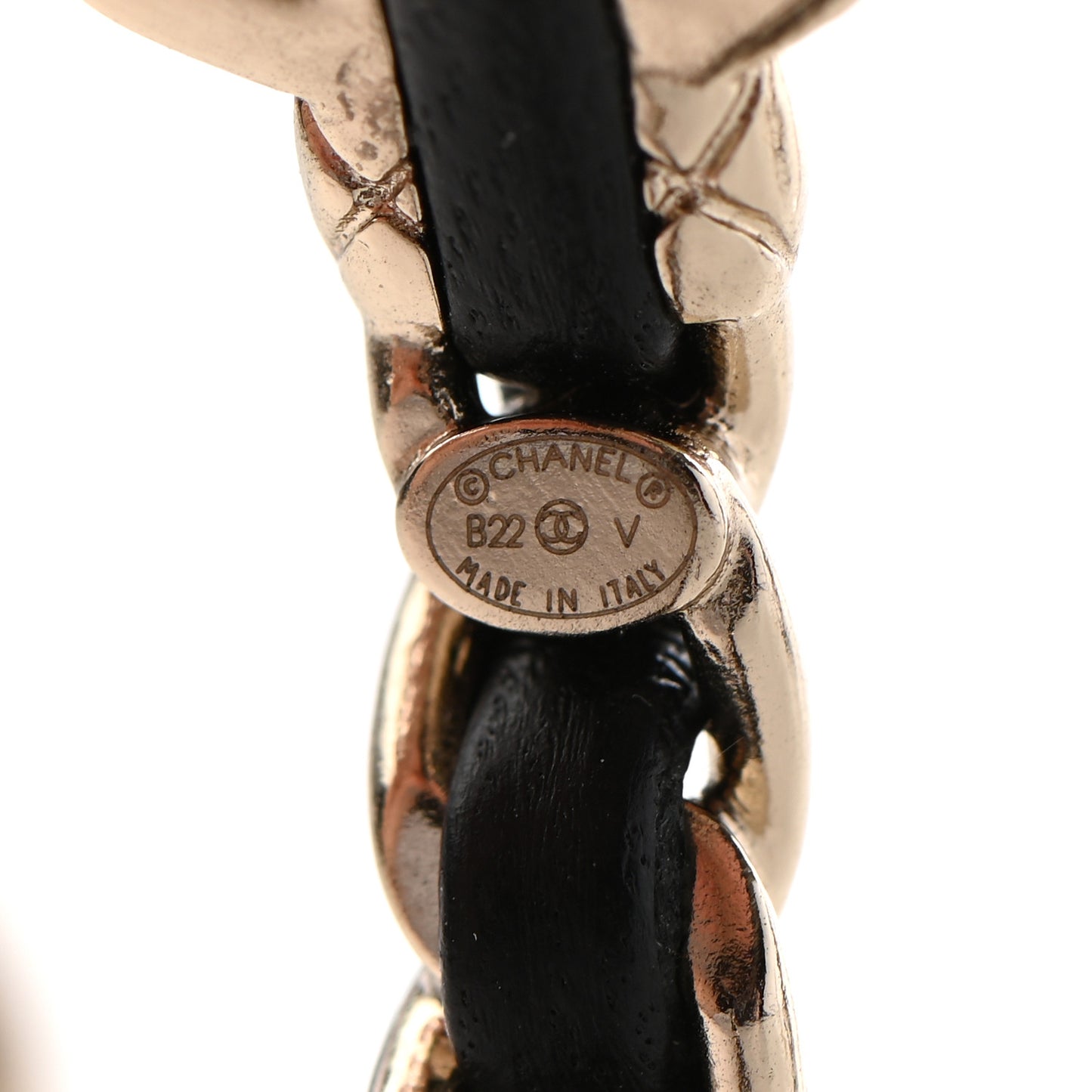 Lambskin CC Turnlock Chain Hoop Earrings Gold Black