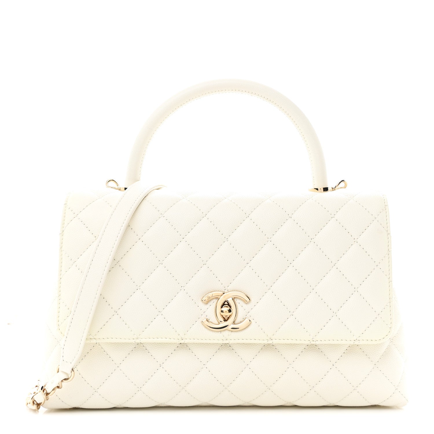 Chanel Caviar Quilted Small Coco Handle Flap White 1 of 11