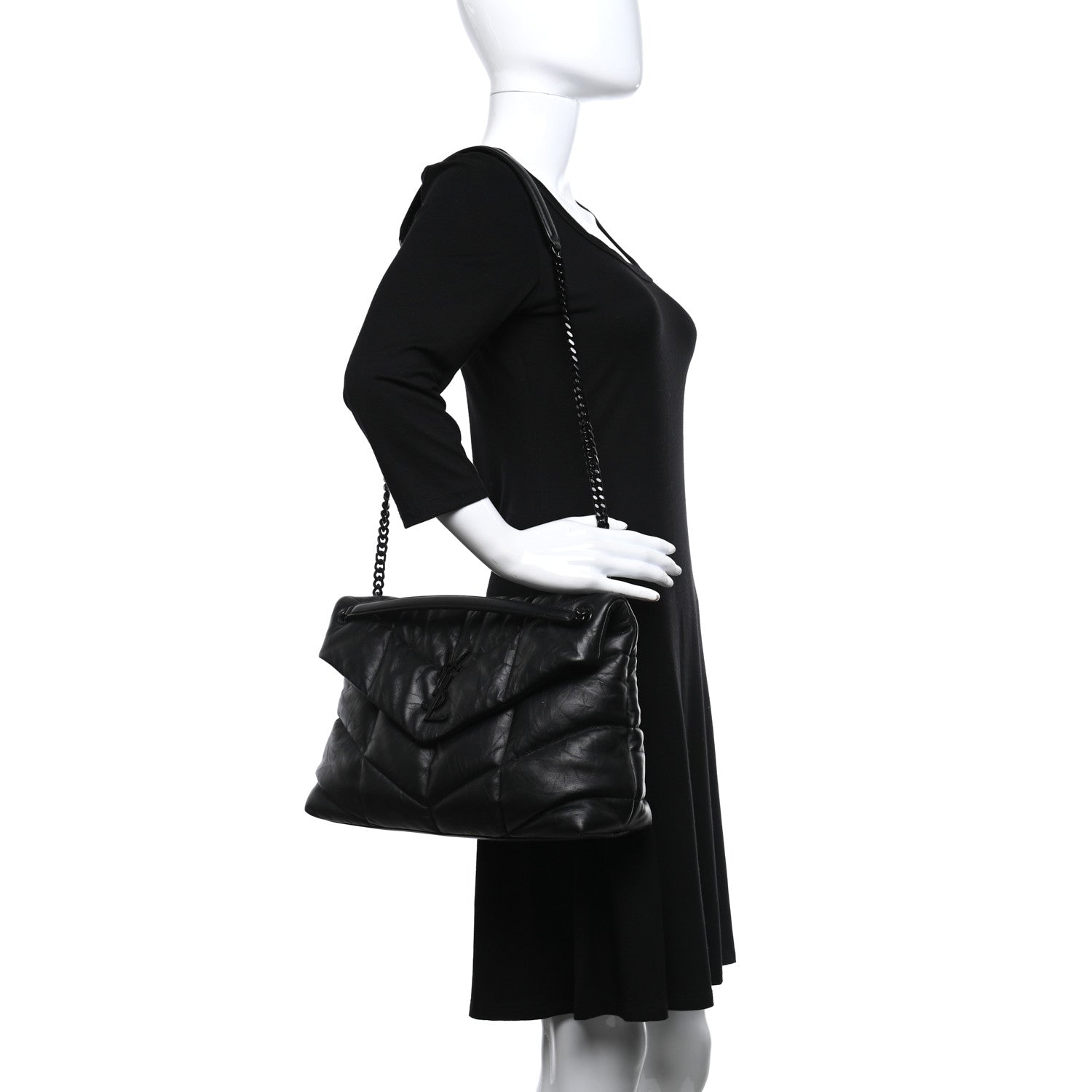 Saint Laurent Calfskin Quilted Medium Loulou Puffer Monogram Chain Satchel Black 2 of 10