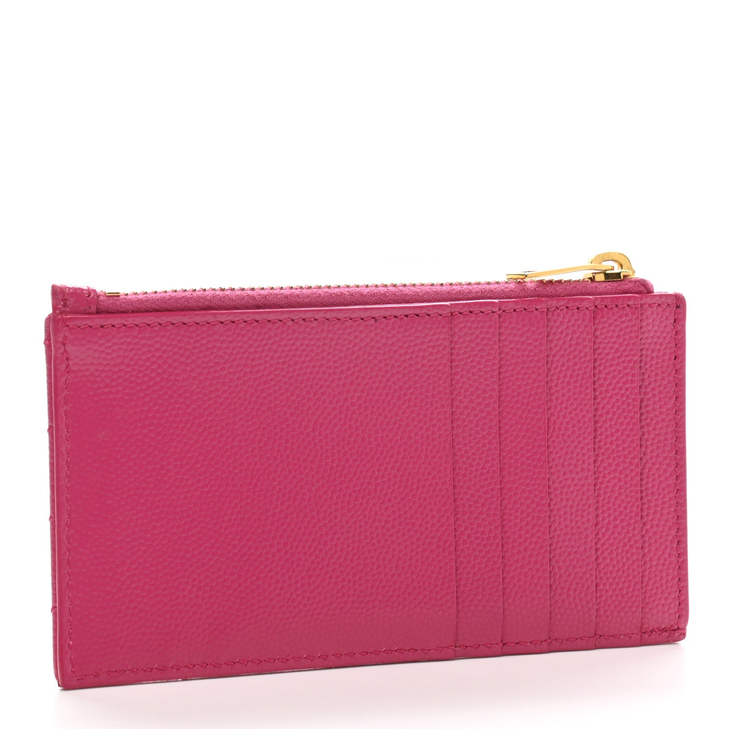 Saint Laurent Grain De Poudre Matelasse Chevron Monogram Fragments Zippered Card Case Fresh Fuxia 3 of 7