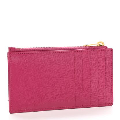 Saint Laurent Grain De Poudre Matelasse Chevron Monogram Fragments Zippered Card Case Fresh Fuxia 3 of 7