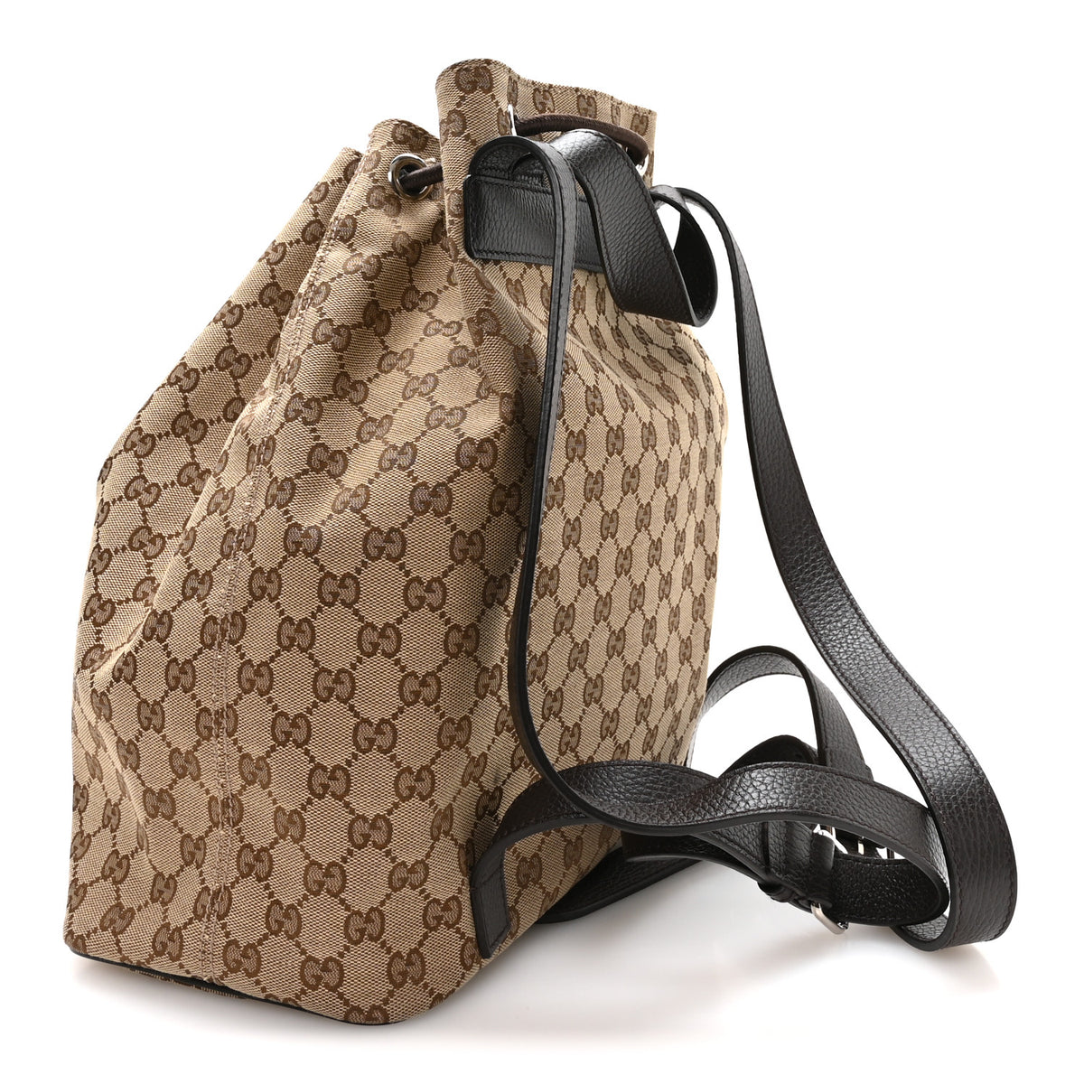 Gucci Monogram Dollar Calfskin O Drawstring Backpack Beige Ebony Testa di Moro Dark Chocolate 3 of 10