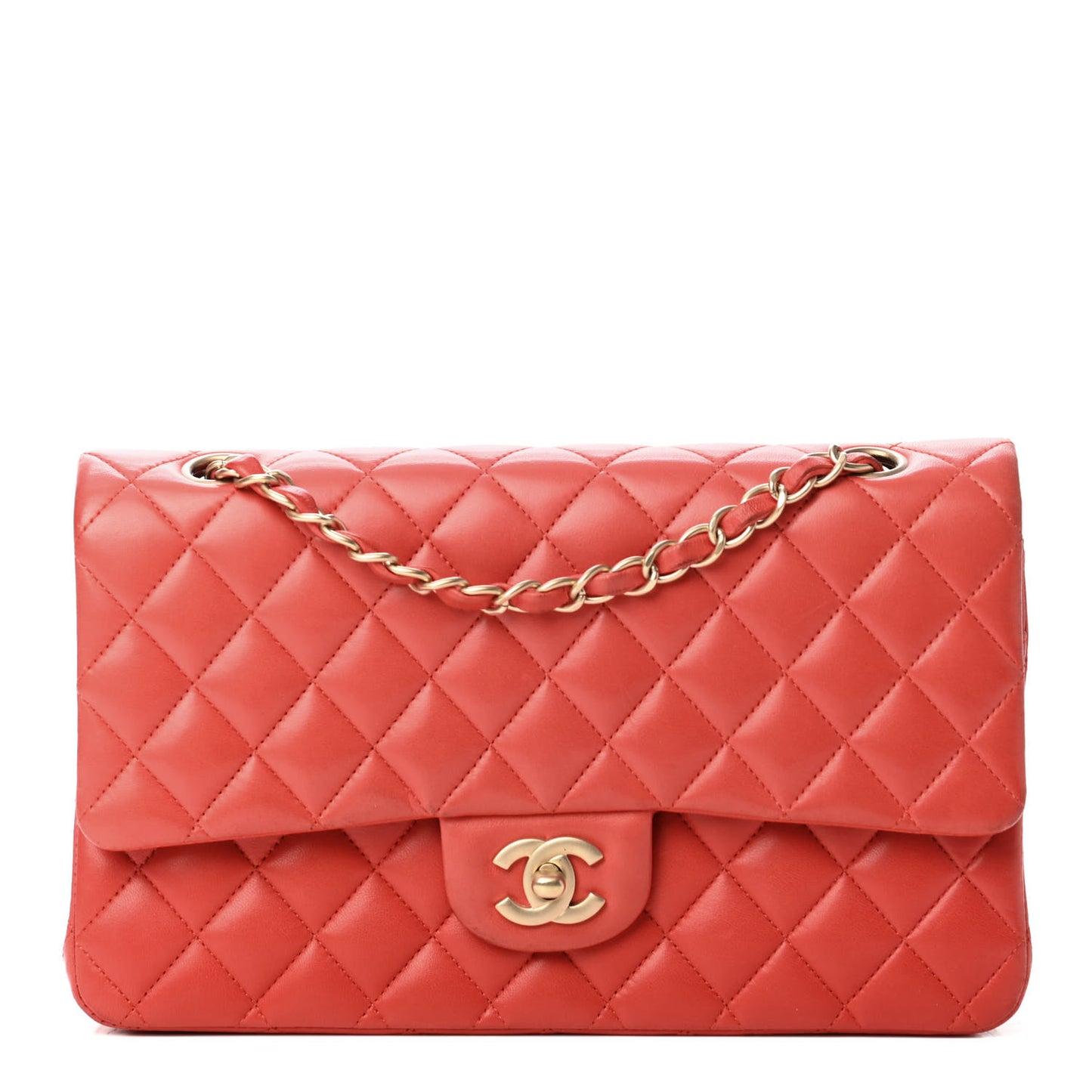 Lambskin Quilted Medium Double Flap Red