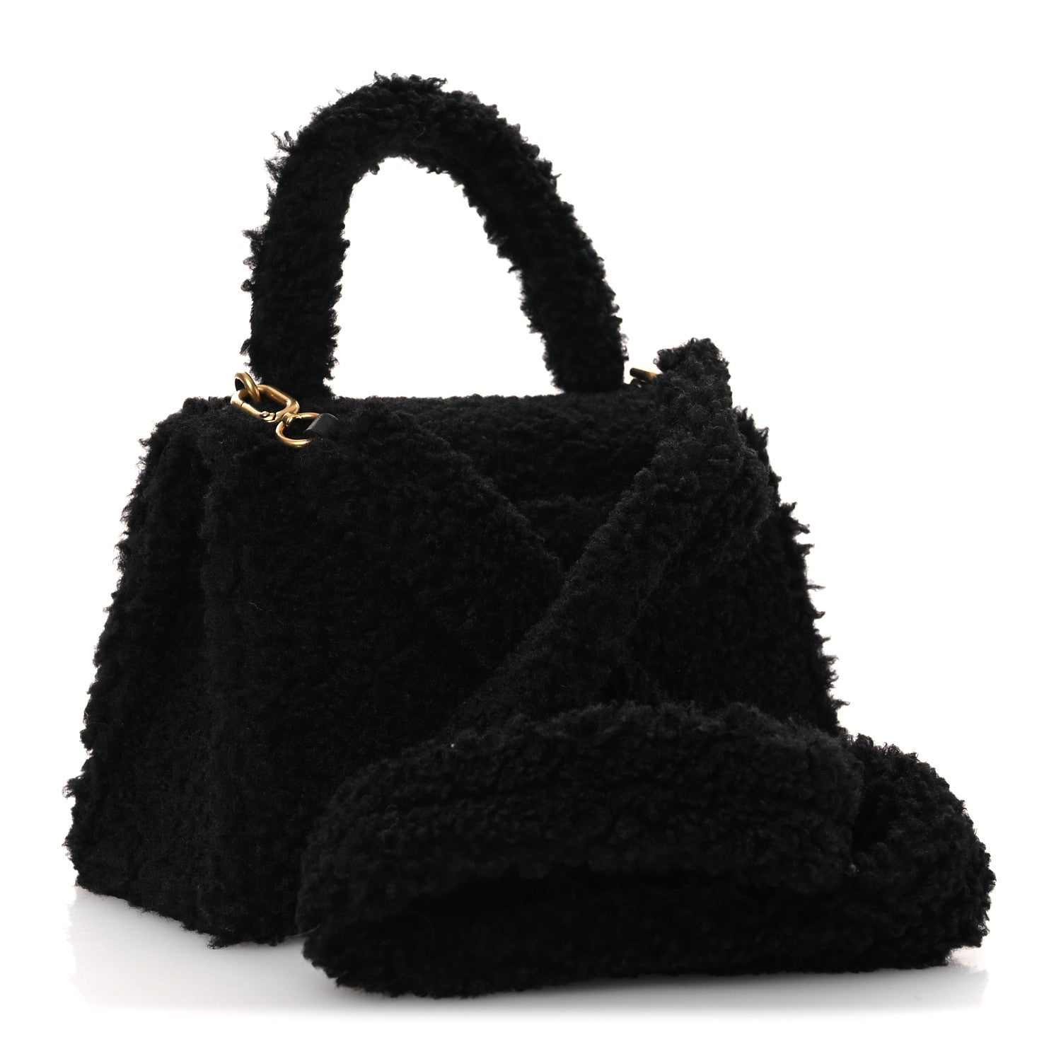 Balenciaga Curly Faux Shearling Small Hourglass Top Handle Bag  Black 3 of 12