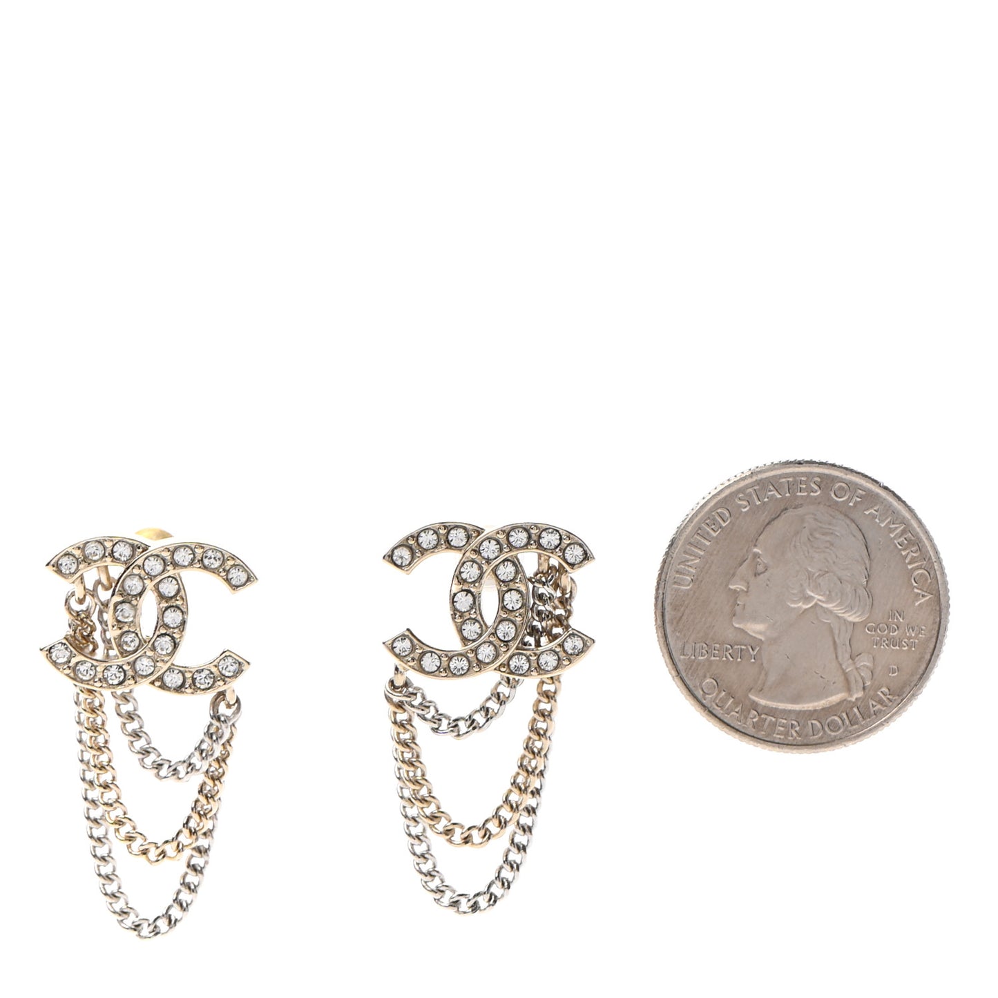 Crystal Chain CC Earrings Gold