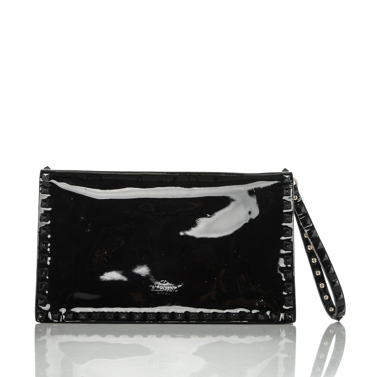 Patent Rockstud Wristlet Clutch Black