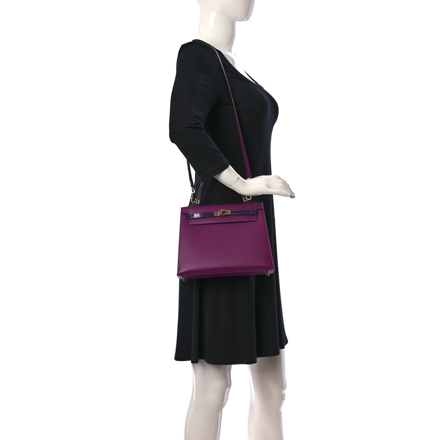Madame Calfskin Shiny Niloticus Crocodile Kelly Sellier Touch 25 Anemone Amethyst
