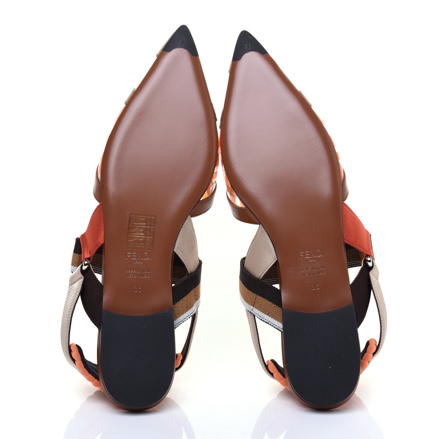 PVC Calfskin FF Colibri Slingback Ballerina Flats 38 Aranciata Cuoio