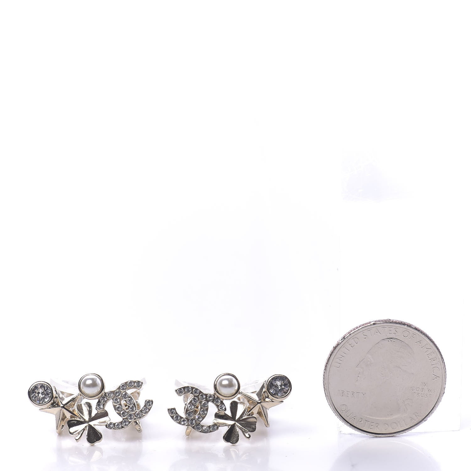 Chanel Crystal Pearl Sergeant CC Clip On Earrings Gold 2 of 5