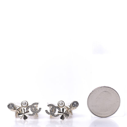Chanel Crystal Pearl Sergeant CC Clip On Earrings Gold 2 of 5