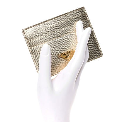 Prada Metallic Saffiano Triangle Card Holder Platino 2 of 8