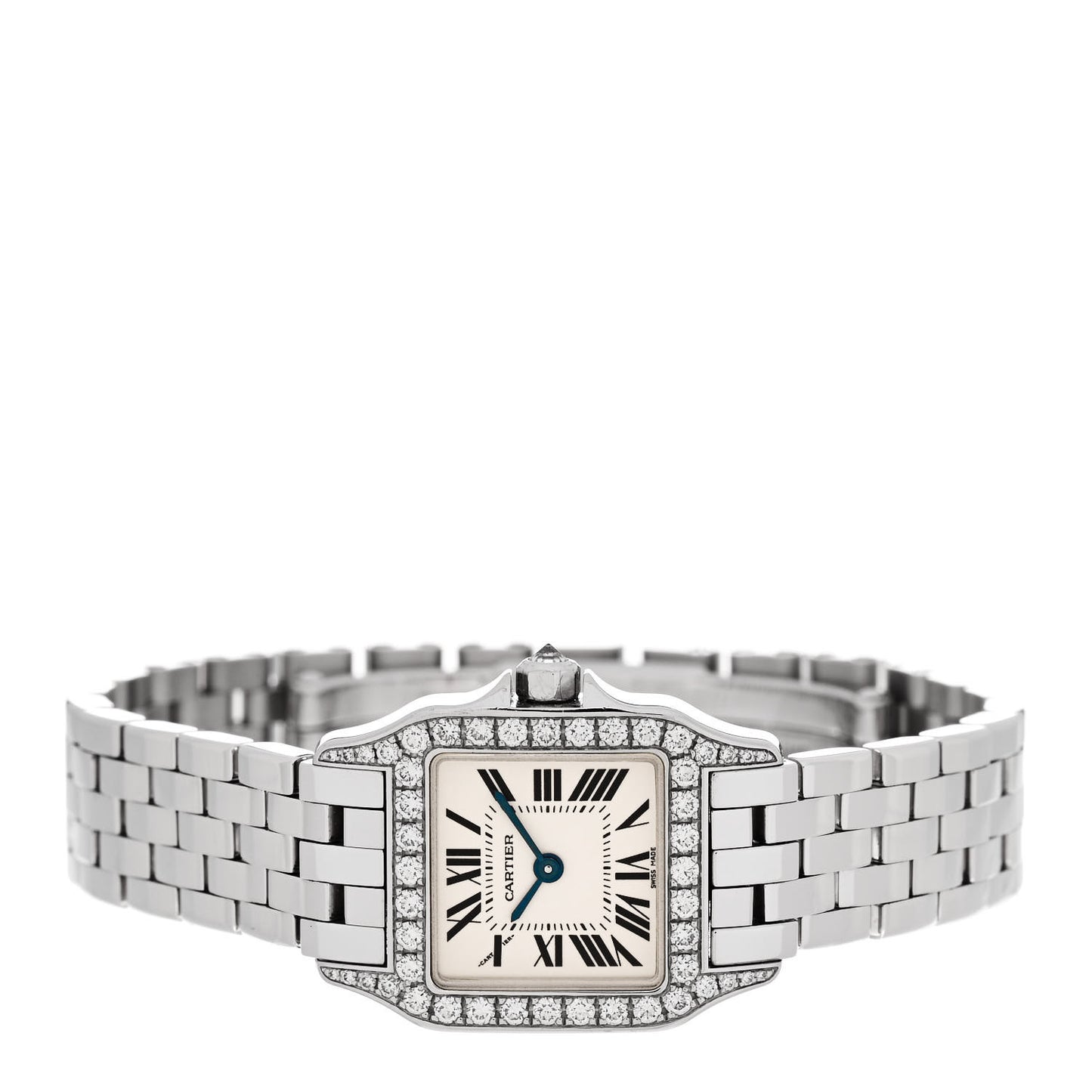 18K White Gold Diamond 20mm Santos Demoiselle Quartz Watch