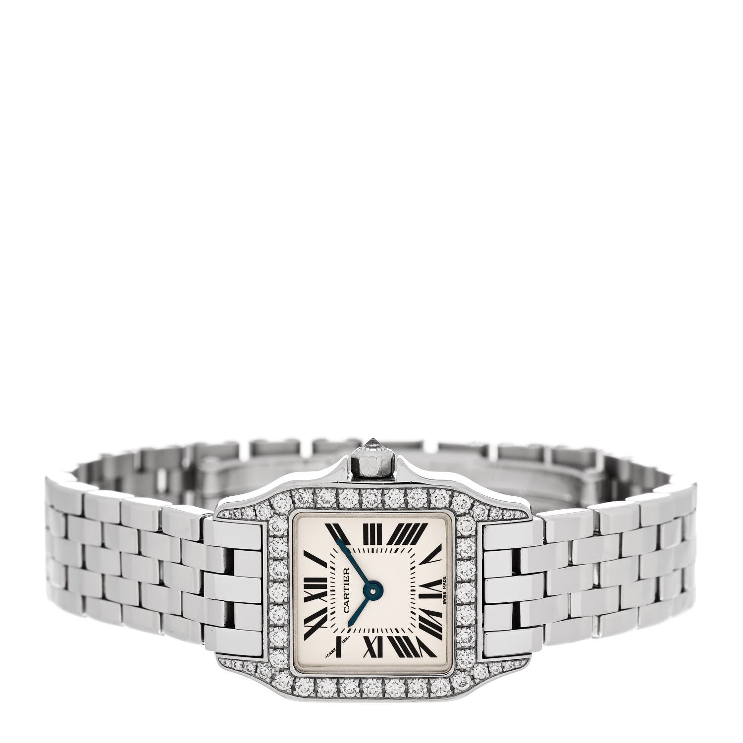 Cartier 18K White Gold Diamond 20mm Santos Demoiselle Quartz Watch 2 of 5