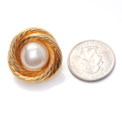 Chanel Pearl Crystal Clip On Earrings Gold 4 of 5