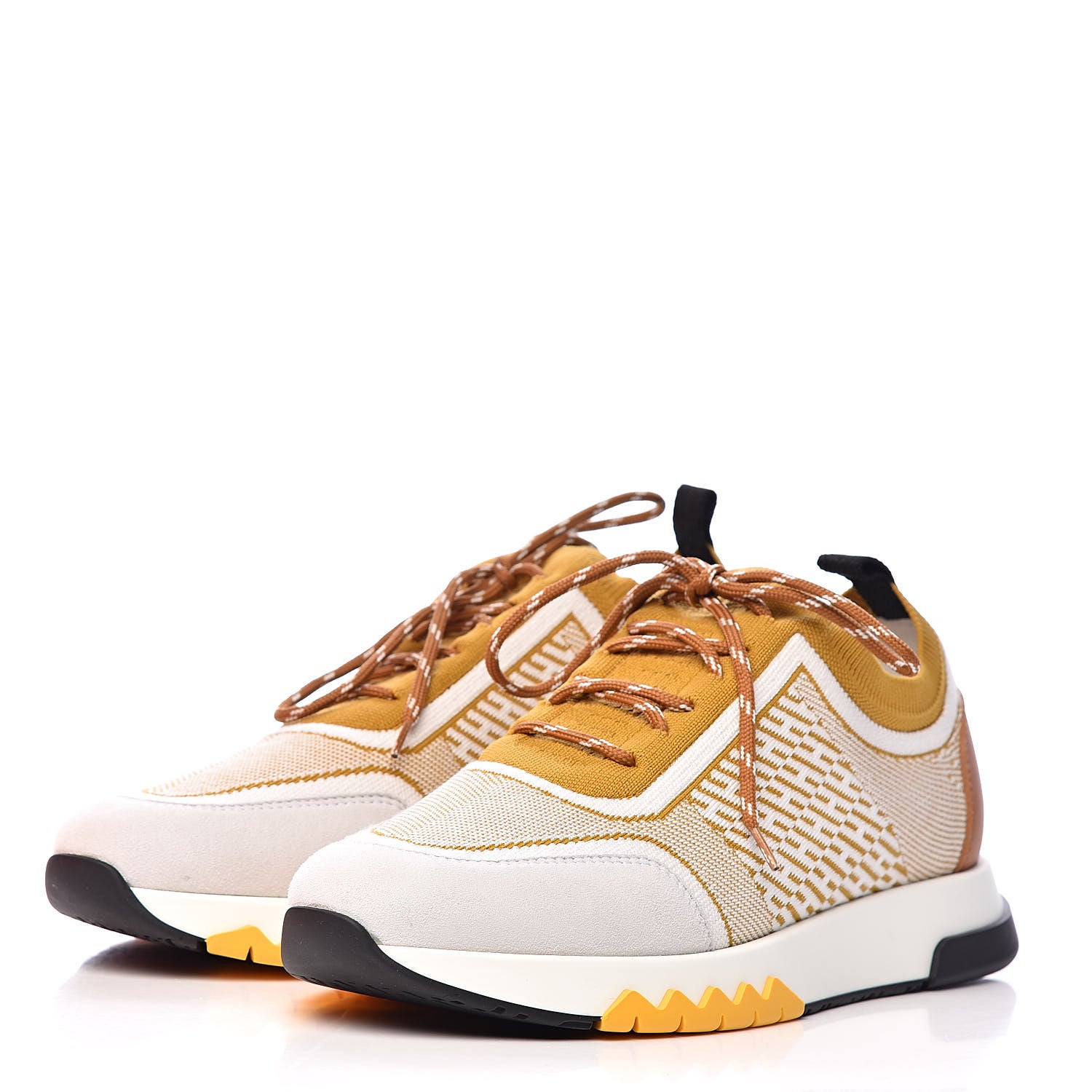 Hermes Knit Goatskin Womens Addict Sneakers 36 Ocre 3 of 10
