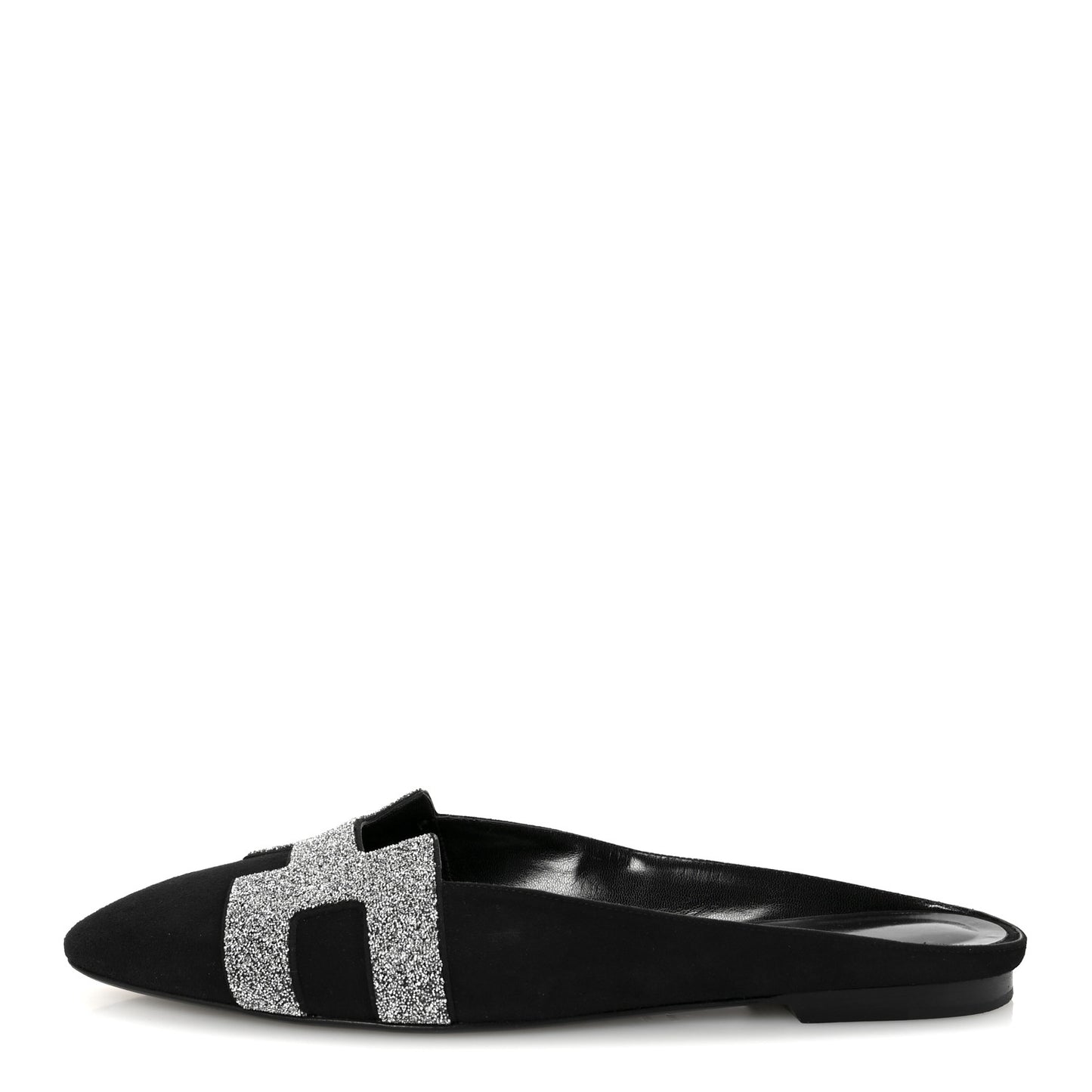 Suede Goatskin Crystal Roxane Mules 40 Gris Argente Black