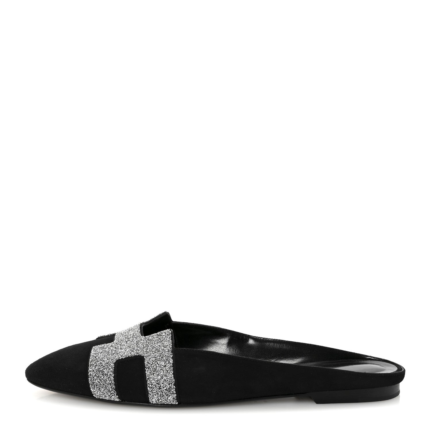 Hermes Suede Goatskin Crystal Roxane Mules 40 Gris Argente Black 1 of 9