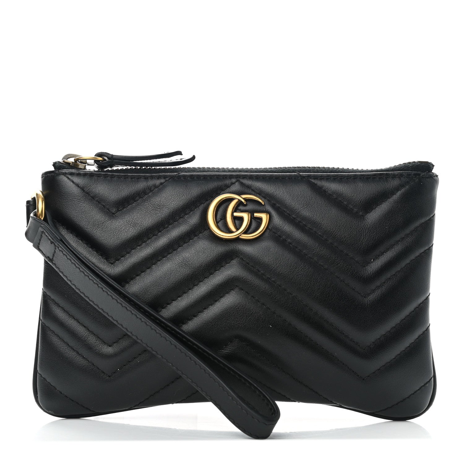 Gucci Calfskin Matelasse GG Marmont Wrist Wallet Black 1 of 9