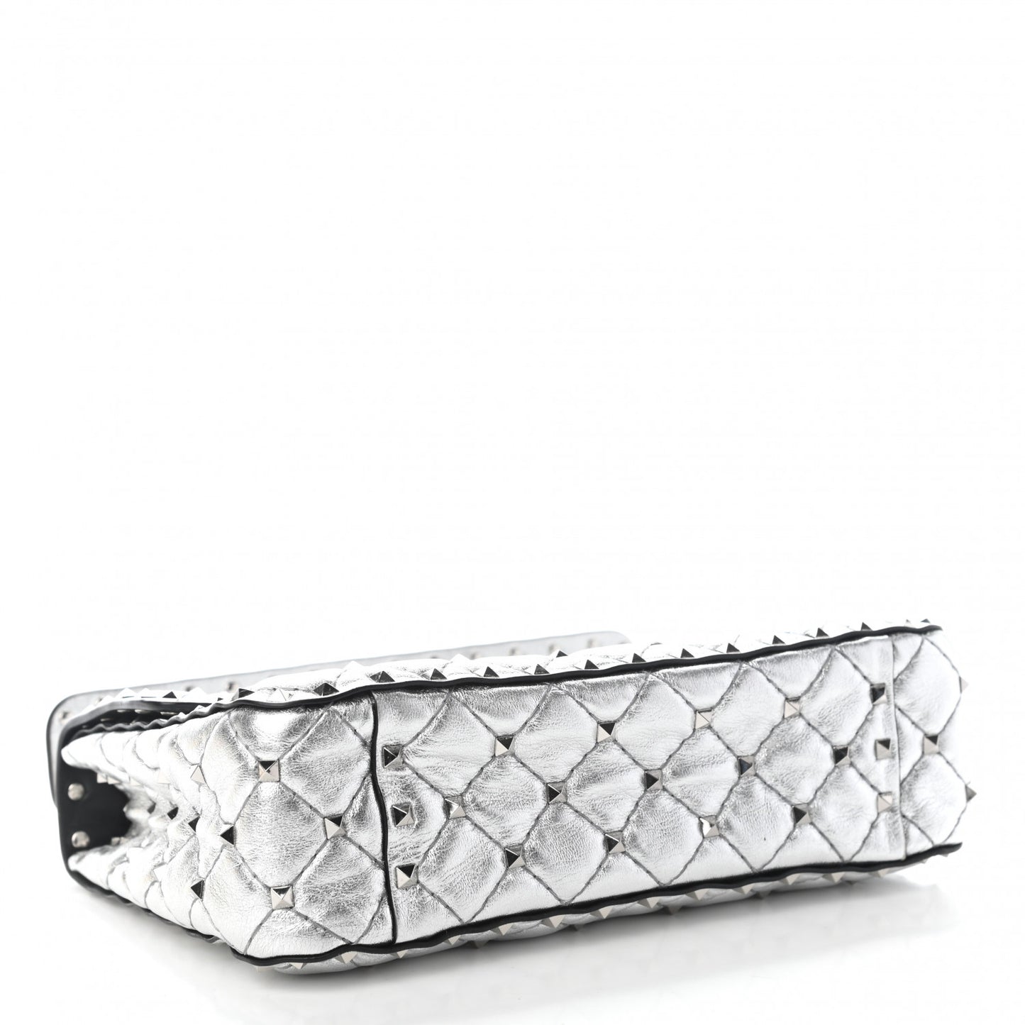 Metallic Nappa Medium Rockstud Spike Shoulder Bag Silver